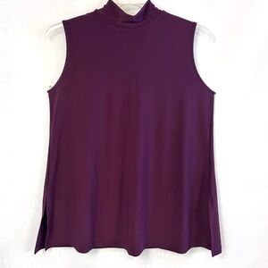 New Dennis Basso Sleeveless Mock Neck Deep Wine Italian Knit Top / Medium